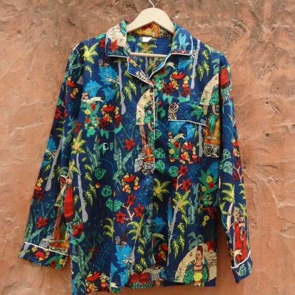 BRAND NEW Blue Frida khalo Pj Set Cotton Night Wear Bridesmaid Pajama Set - Picture 3 of 5